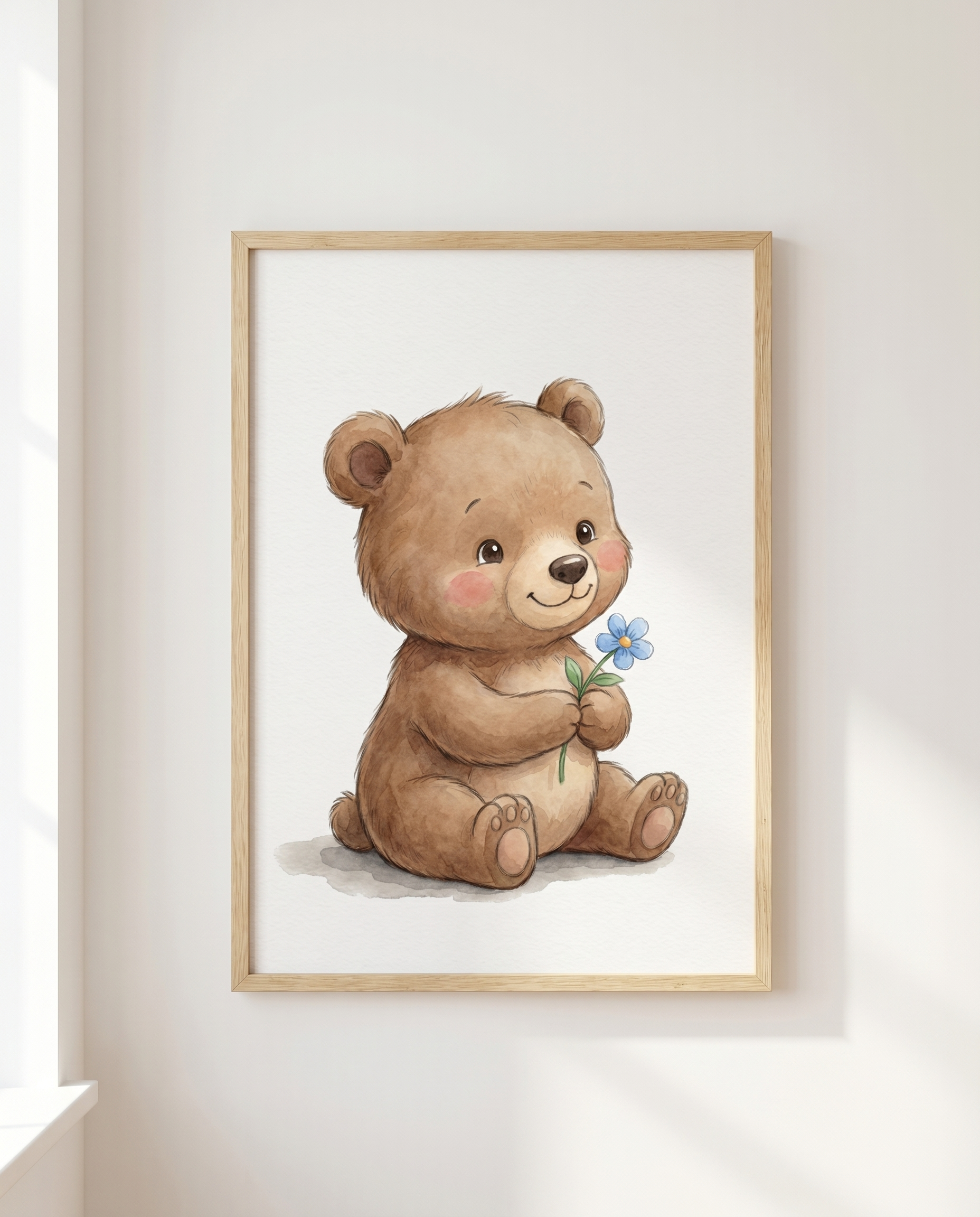 Kleiner Bär mit blauer Blume | Kinderzimmer Poster