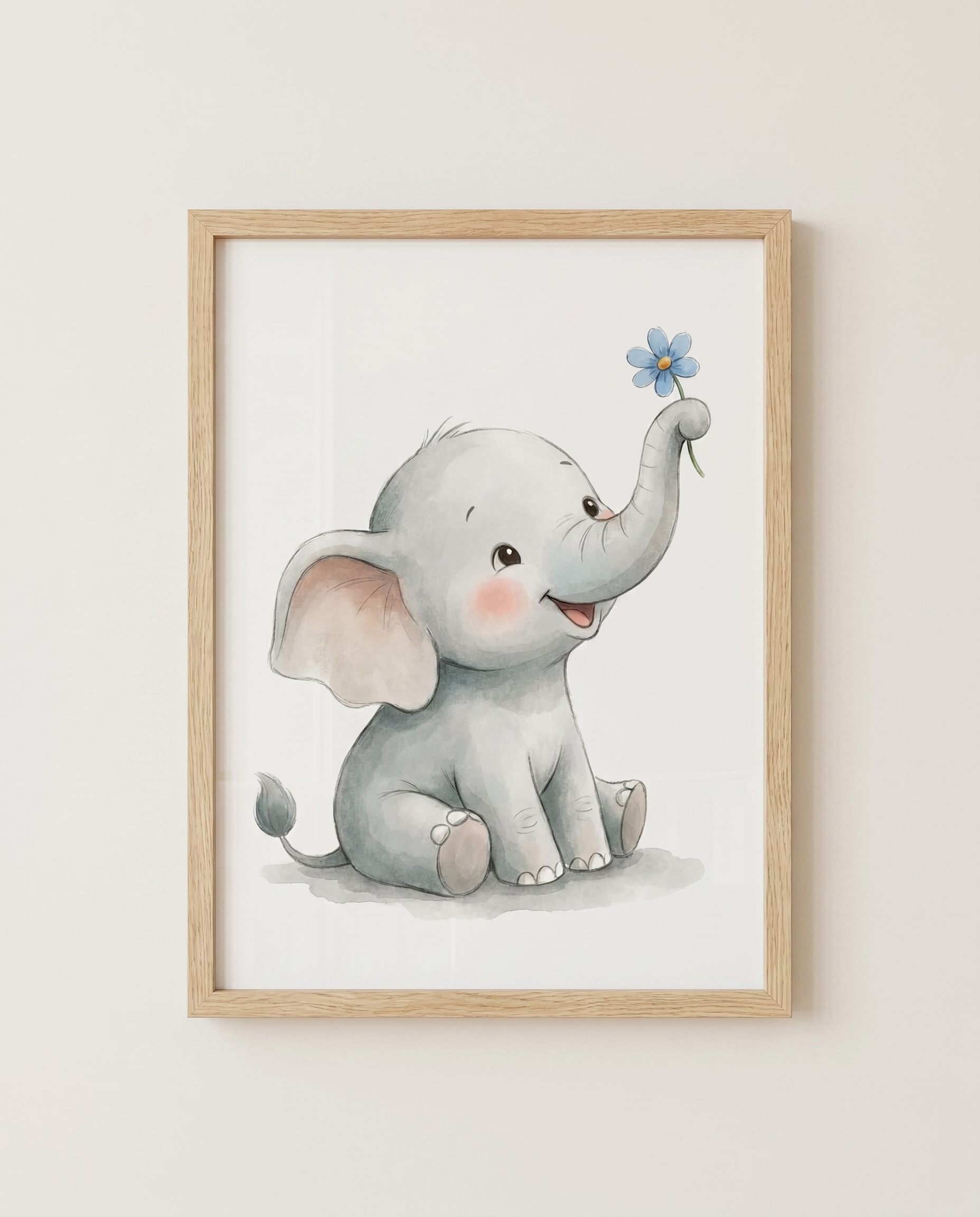 Kleiner Elefant mit Blume | Kinderzimmer Poster