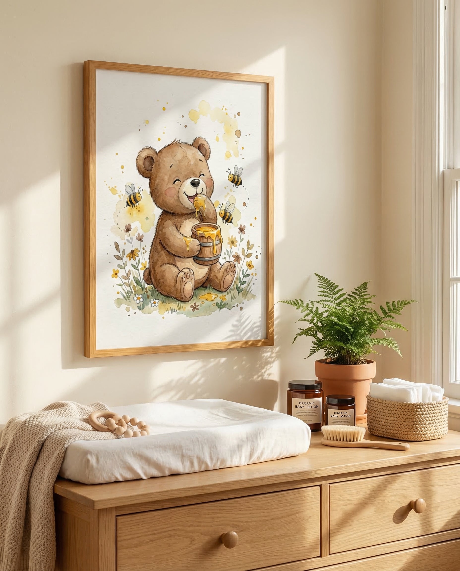 Kleiner Naschbär mit Honig | Kinderzimmer Poster