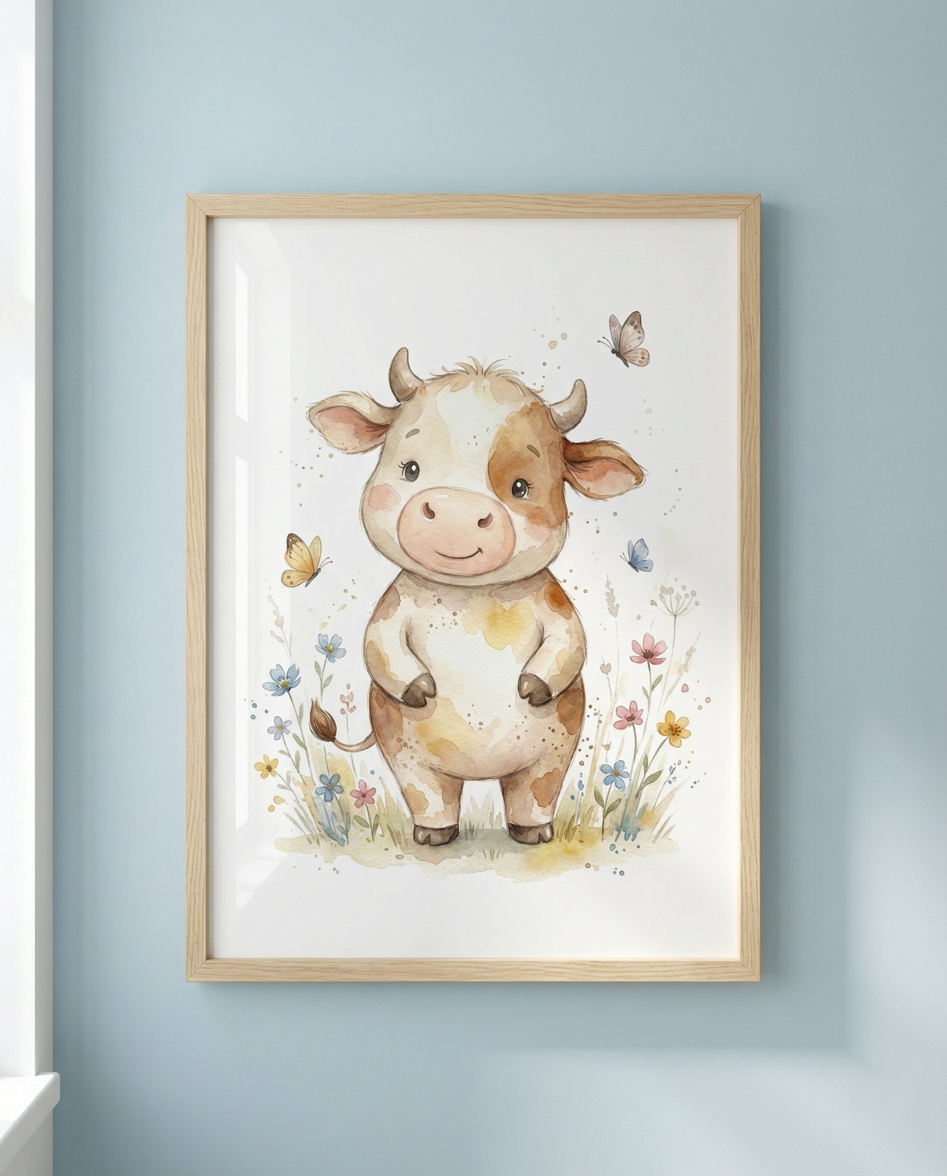 Kleines Kälbchen auf der Blumenwiese | Kinderzimmer Poster