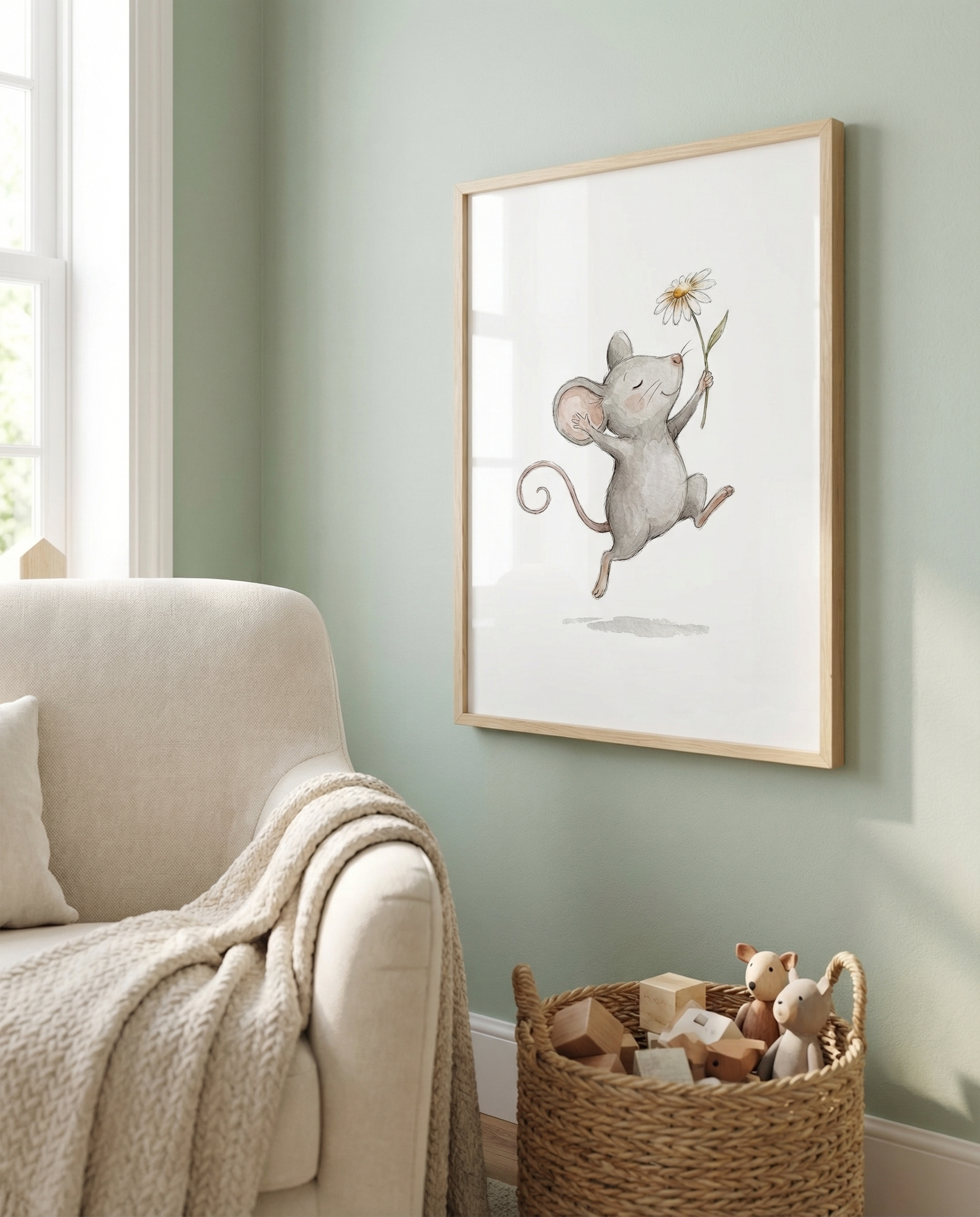 Tanzende Maus mit Gänseblümchen | Kinderzimmer Poster
