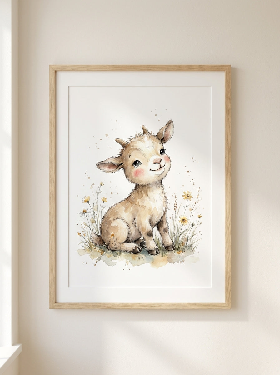 Kleine Baby-Ziege auf der Wiese | Kinderzimmer Poster
