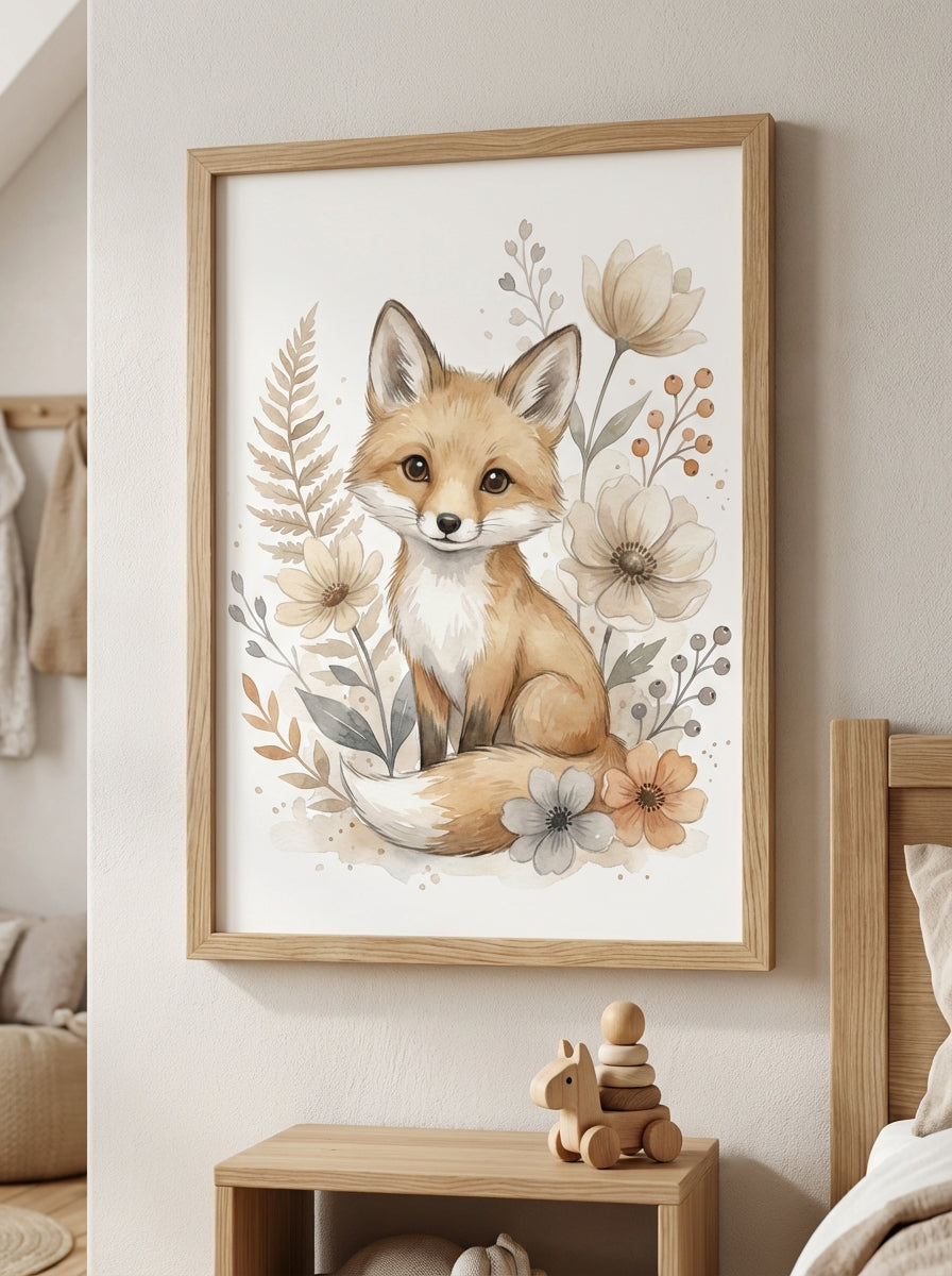 Kleiner Fuchs im Blumenmeer | Kinderzimmer Poster