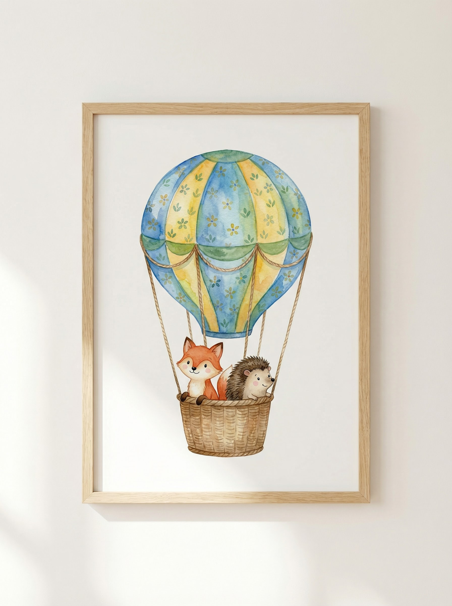Fuchs und Igel im Heißluftballon | Kinderzimmer Poster
