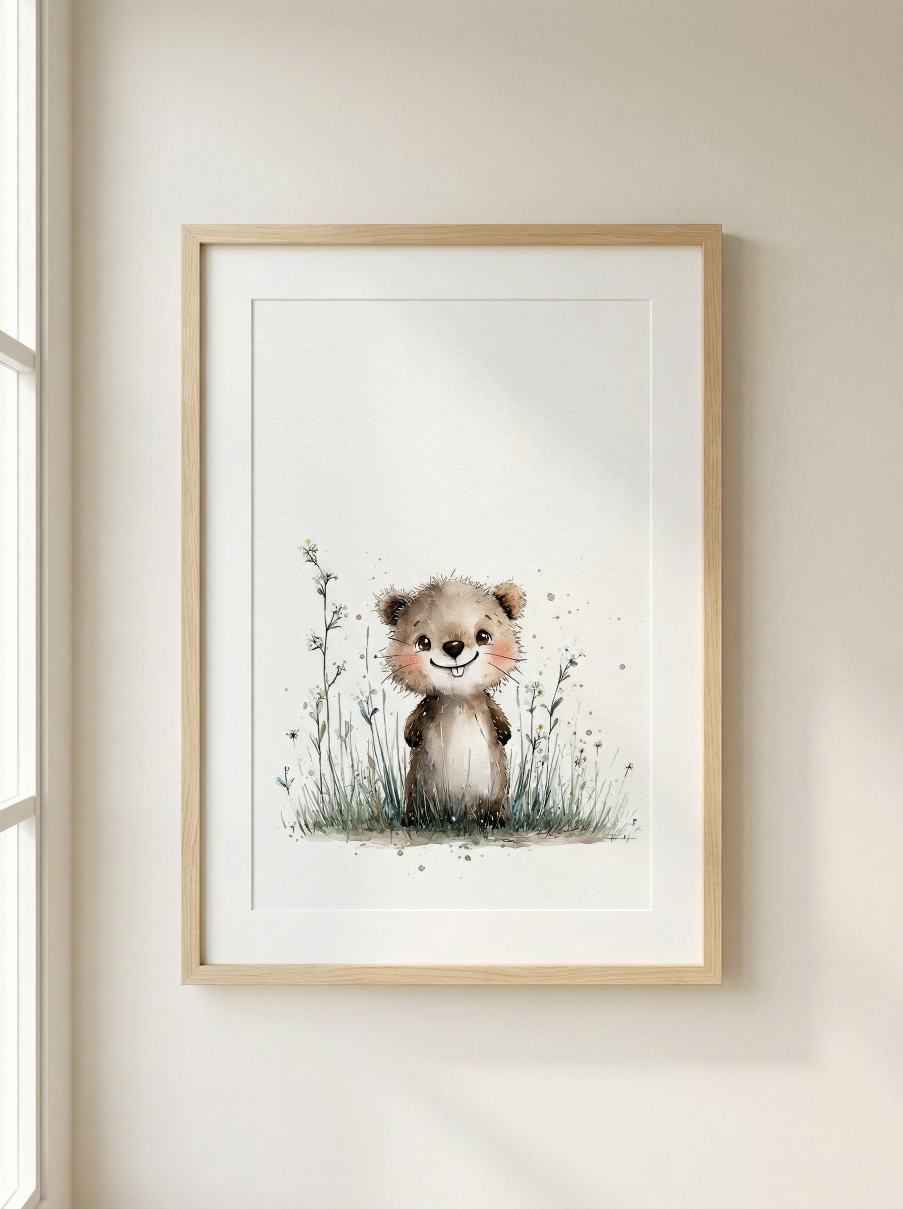 Kleiner Biber in der Blumenwiese | Kinderzimmer Poster