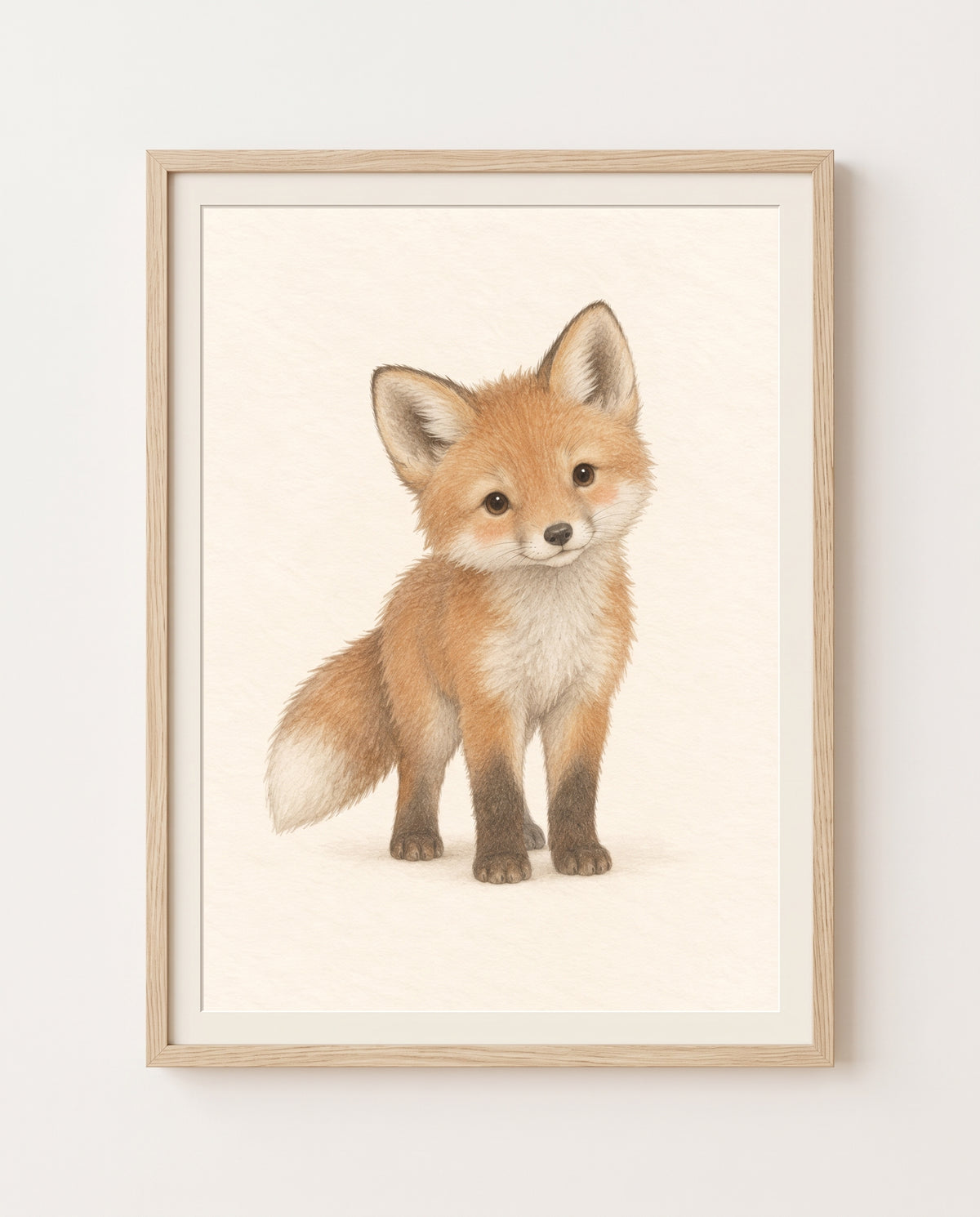 Poster mit neugierigem Fuchs in warmen Rostorange- und Beigetönen im Rahmen