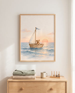 Maritimes Teddybär-Poster in einem Montessori-Kinderzimmer